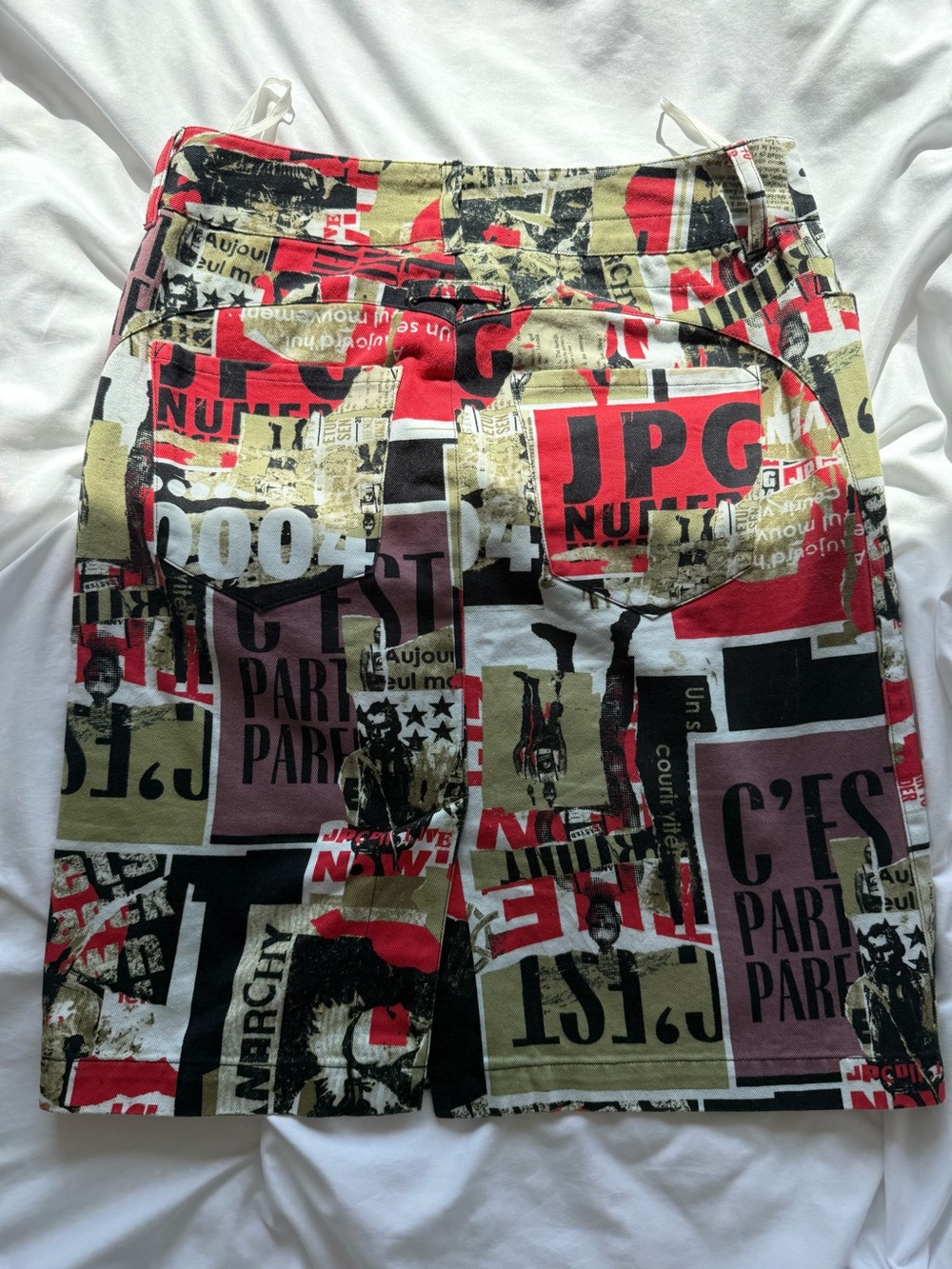 Jean Paul Gaultier 90s “Anarchy Newspaper Print” Denim Skirt - 100% Authentic